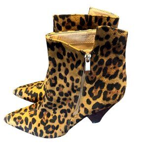 Leopard Print Mid-Heel Ankle Boots Side Zipper Size 11 US Mackin J Faux Suede Fa